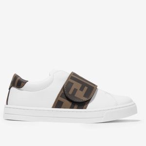 FENDI KIDS Leather FF Logo Strap Trainers
